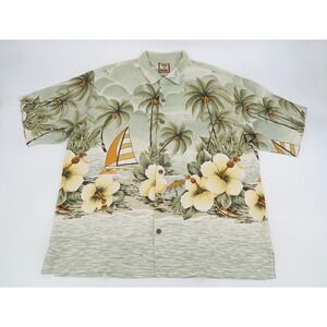 Tommy Bahama Mens Large Sailboat Beach Hibiscus Print Camp Hawaiian Silk Shirt